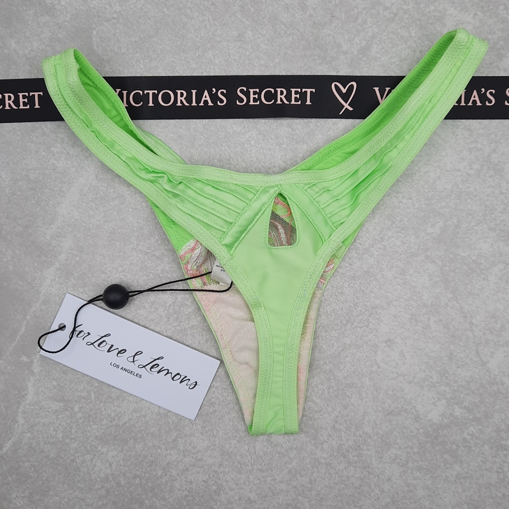 FOR LOVE & LEMONS Electric Fields NEON Lime Green High-Waist Thong Panty X-SMALL - Picture 4 of 9
